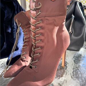 JustFab Brown Lace-Up Heeled Boots